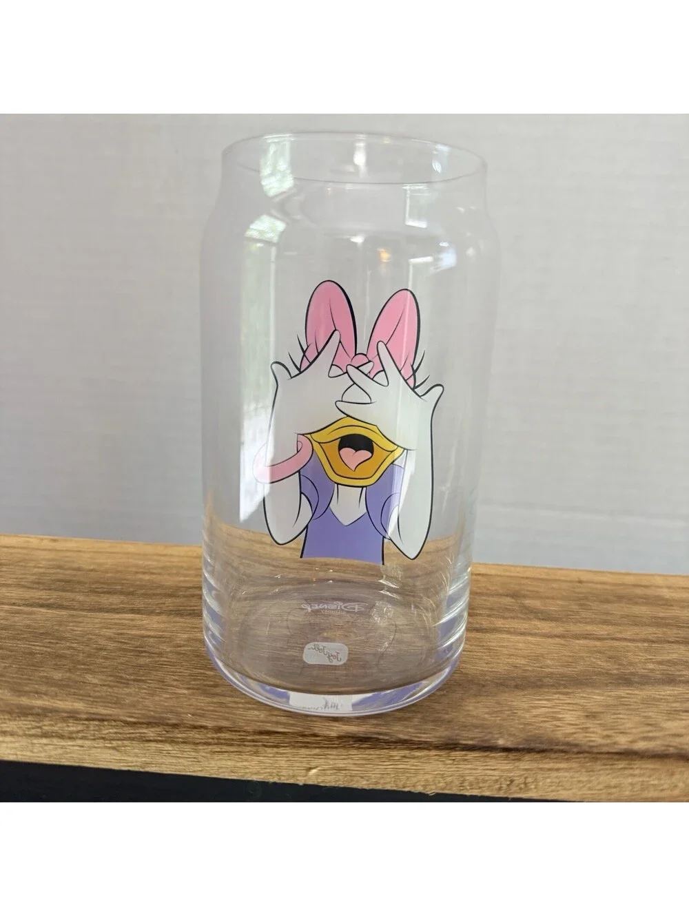 JoyJolt Disney Daisy Duck Peek A Boo 16 oz Can Glass Tumbler Drinking Glass